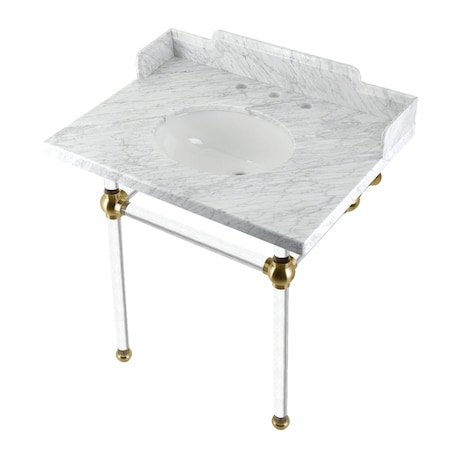 Kingston Brass 30 Carrara Marble Console Sink with Acrylic Legs, Marble WhiteBrushed Brass LMS3030MA7